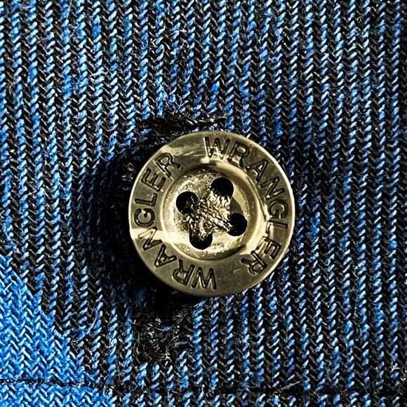 Wrangler Mens Check Gingham Button Front Shirt - Blue Black, Size L - Picture 5 of 8